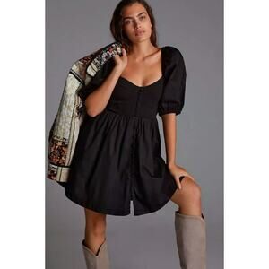 Anthropologie Maeve Black Puff Sleeve Sweetheart Mini Dress Size Medium